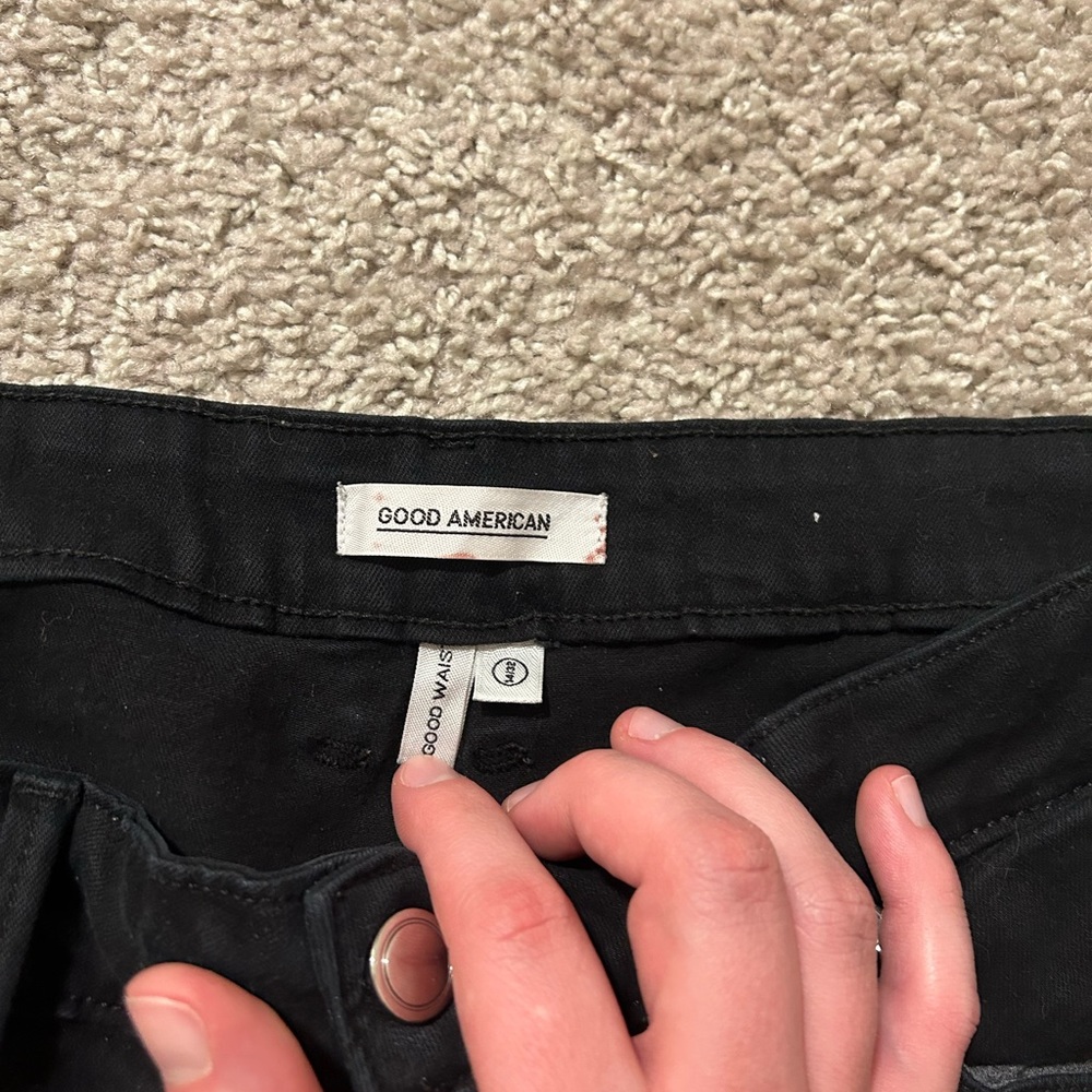 Good American Black Skinny Jeans with Silver Eyelet Lace-Up Detail - Picture 2 of 7